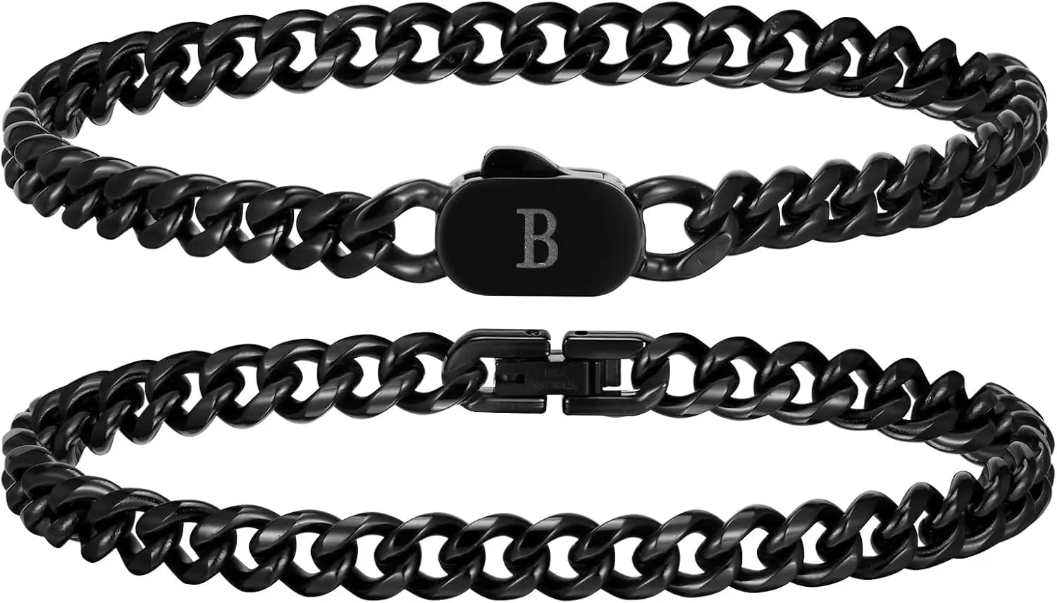 Hisatan Initial Bracelets for Men, 2 Pcs A-Z Letter Bracelet Silver Mens Bracelet with Initial, Stainless Steel Stylish Non Tarnish Cuban Link Bracelet for Men Jewelry Gifts
