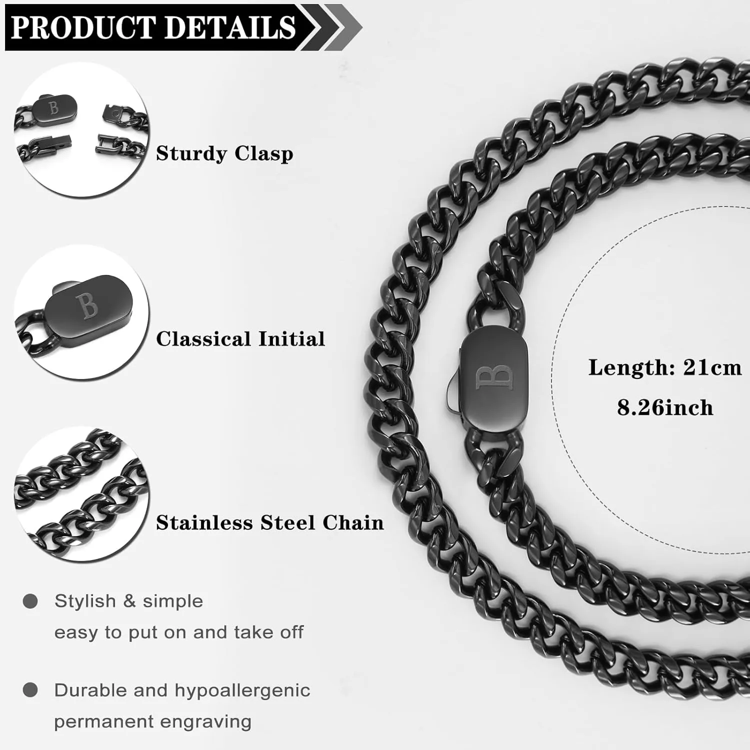 Hisatan Initial Bracelets for Men, 2 Pcs A-Z Letter Bracelet Silver Mens Bracelet with Initial, Stainless Steel Stylish Non Tarnish Cuban Link Bracelet for Men Jewelry Gifts