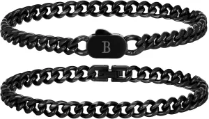 Hisatan Initial Bracelets for Men, 2 Pcs A-Z Letter Bracelet Silver Mens Bracelet with Initial, Stainless Steel Stylish Non Tarnish Cuban Link Bracelet for Men Jewelry Gifts