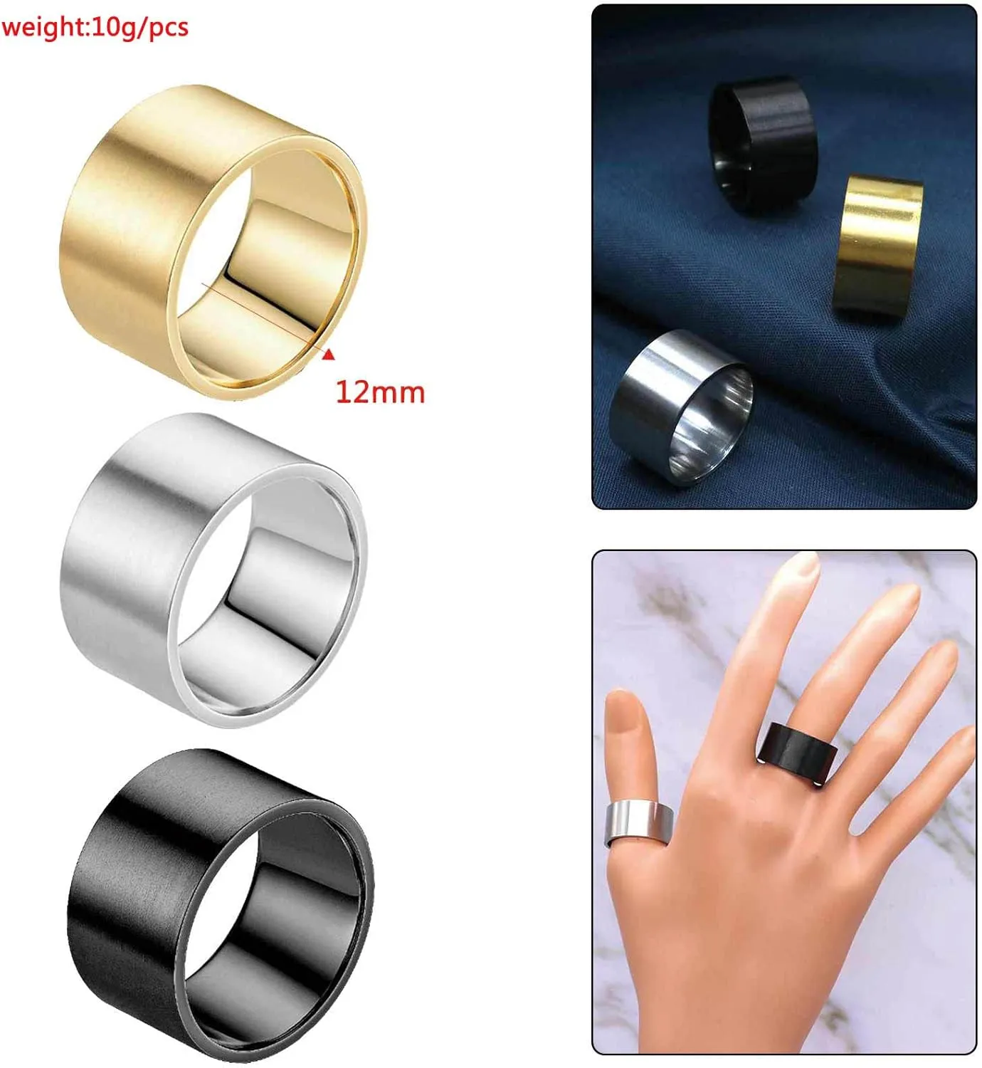 HSQYJ Stainless Steel Crystal Band Rings Set Elegant Multi Row Cubic Zirconia Wedding Engagement Promise Statement Ring Fashion Jewelry for Women Men