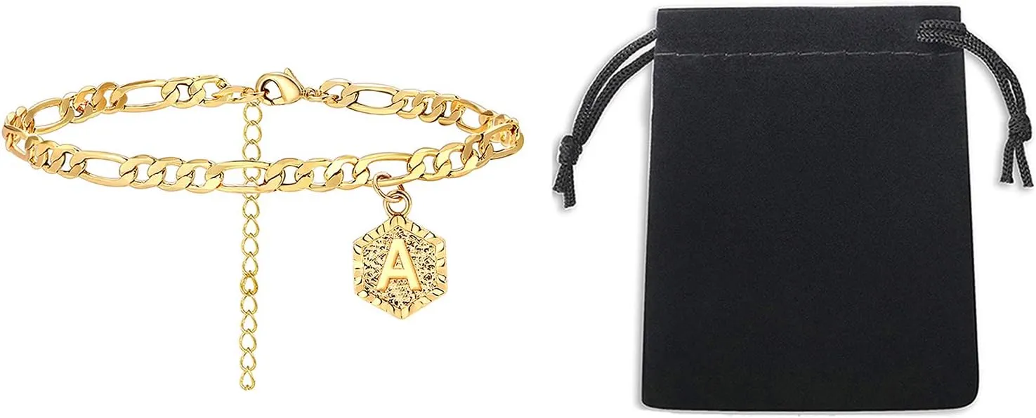 HUASAI Initial Anklets for Women Letter Anklet Bracelet Cuban Alphabet Foot Jewelry
