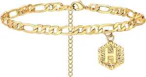 HUASAI Initial Anklets for Women Letter Anklet Bracelet Cuban Alphabet Foot Jewelry
