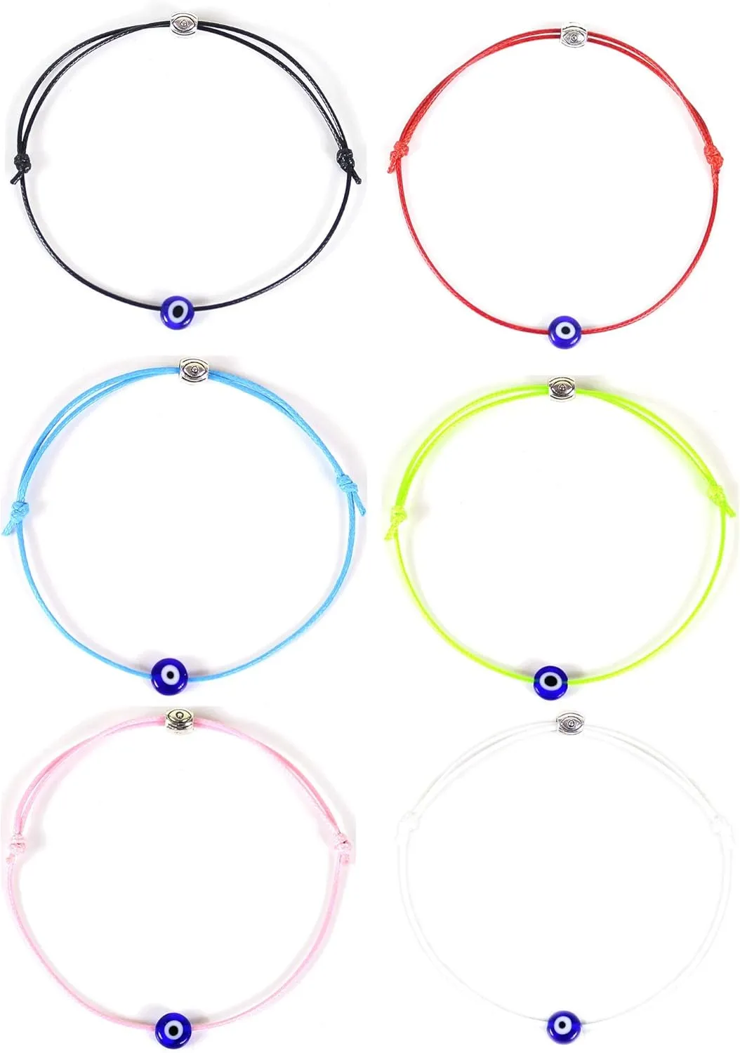 HUNO 6Pcs/Set Evil Eye Ankle Bracelet Lucky Amulet Blue Eye Waterproof String Anklets for Women Kabbalah Protection Jewelry-A