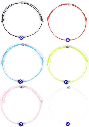 HUNO 6Pcs/Set Evil Eye Ankle Bracelet Lucky Amulet Blue Eye Waterproof String Anklets for Women Kabbalah Protection Jewelry-A