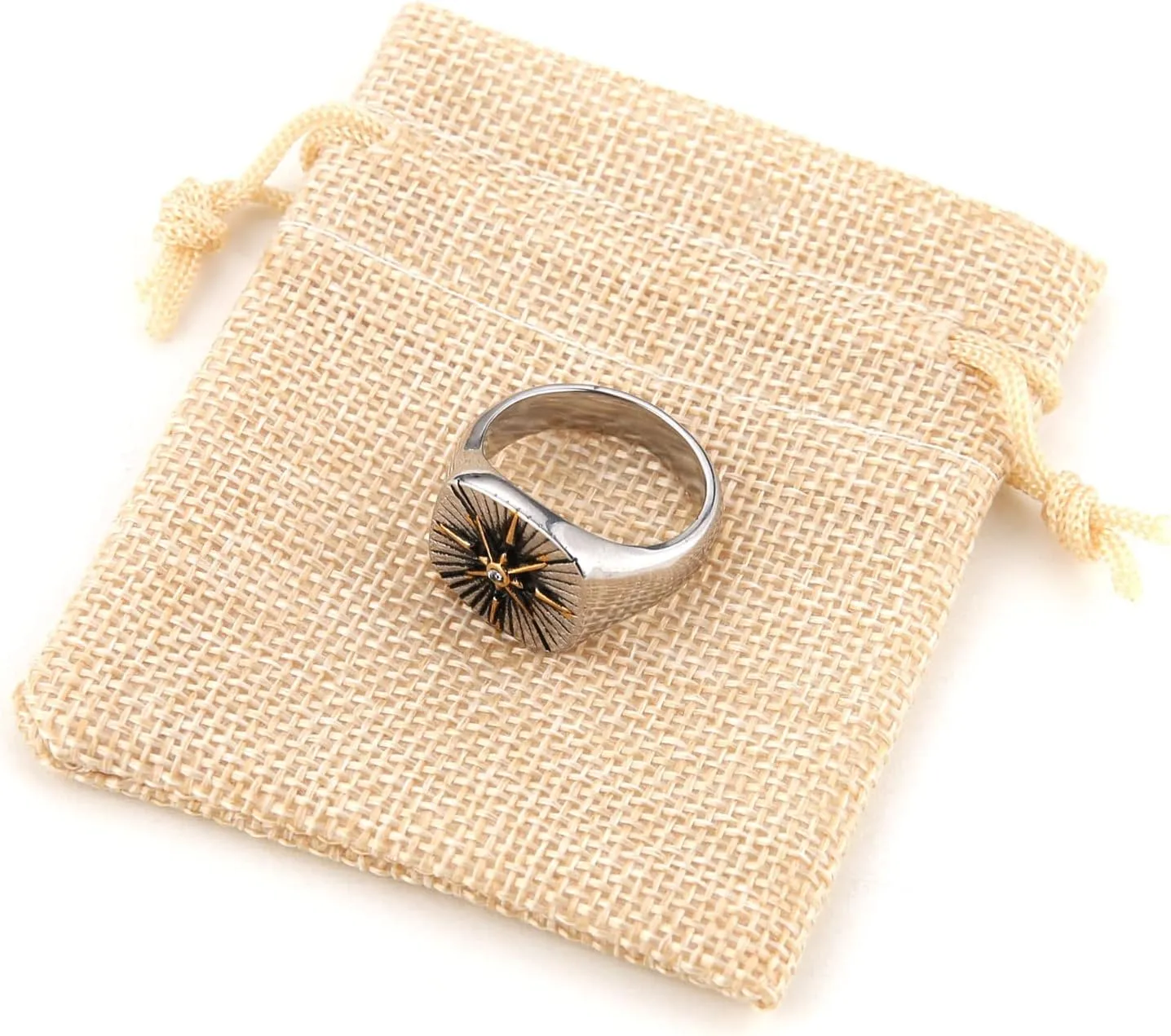 HZMAN Viking Nautical Compass Ring for Men Stainless Steel Vintage Pirate Sailor Amulet Ring Jewelry Gift