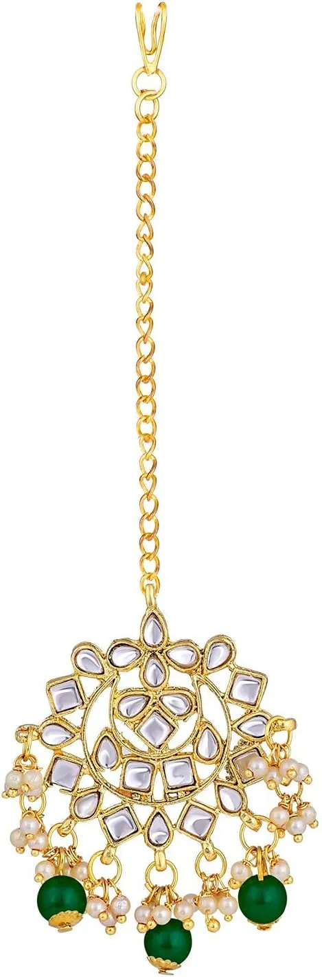 I Jewels Indian Gold Plated Traditional Kundan Choker Ethnic Bollywood Designer Jewelry Set with Earrings & Maang Tikka For Women
