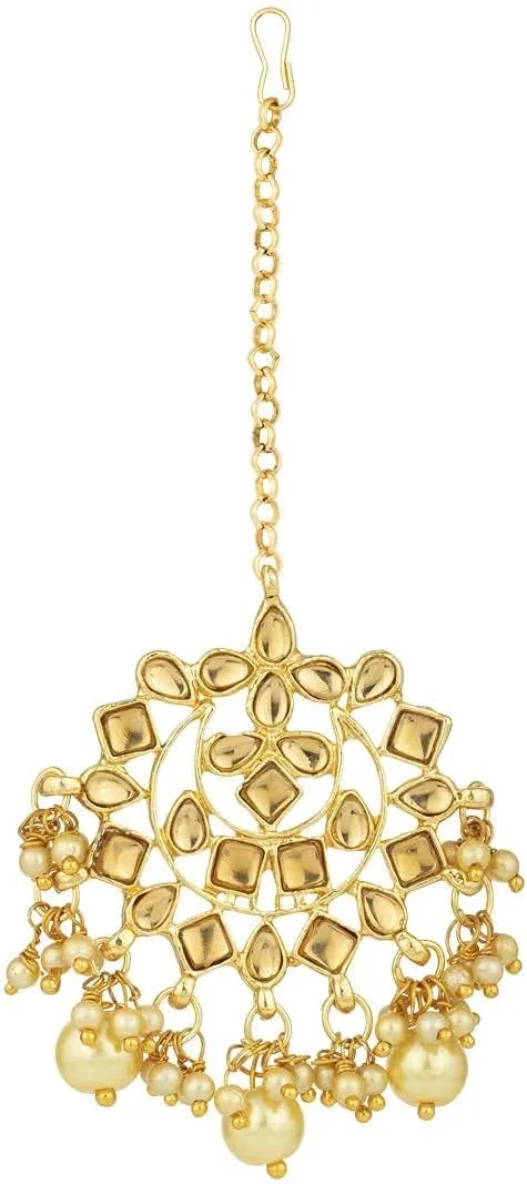 I Jewels Indian Gold Plated Traditional Kundan Choker Ethnic Bollywood Designer Jewelry Set with Earrings & Maang Tikka For Women