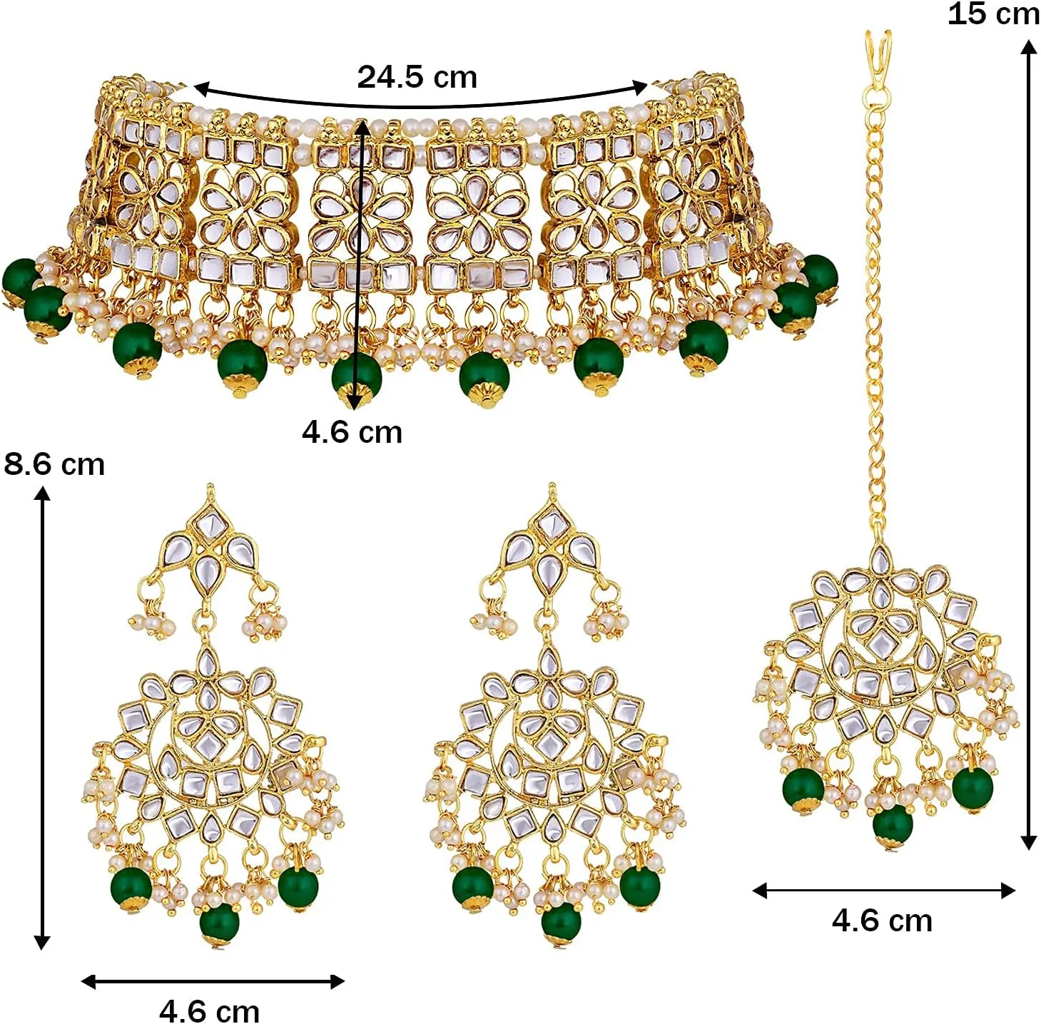 I Jewels Indian Gold Plated Traditional Kundan Choker Ethnic Bollywood Designer Jewelry Set with Earrings & Maang Tikka For Women