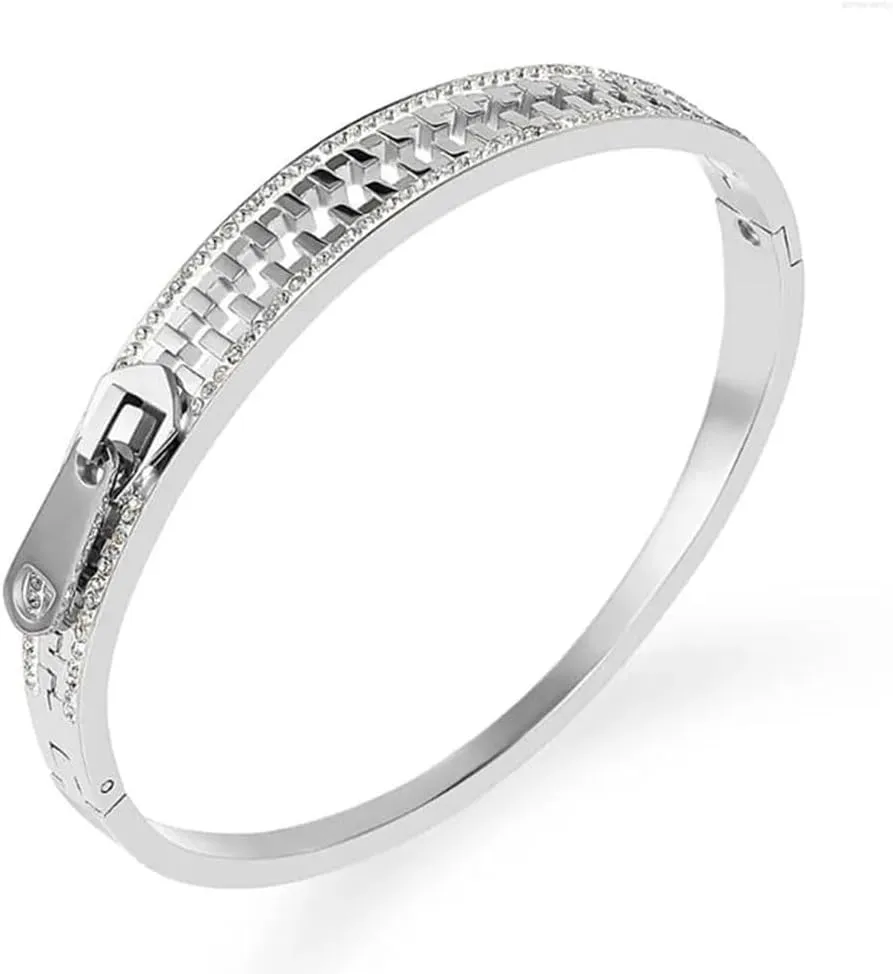 Iced Zipper Bangle Bracelet, Stainless Steel Zipper Bracelet for Men Women, Exquisite Personality Zipper Bangle Jewelry