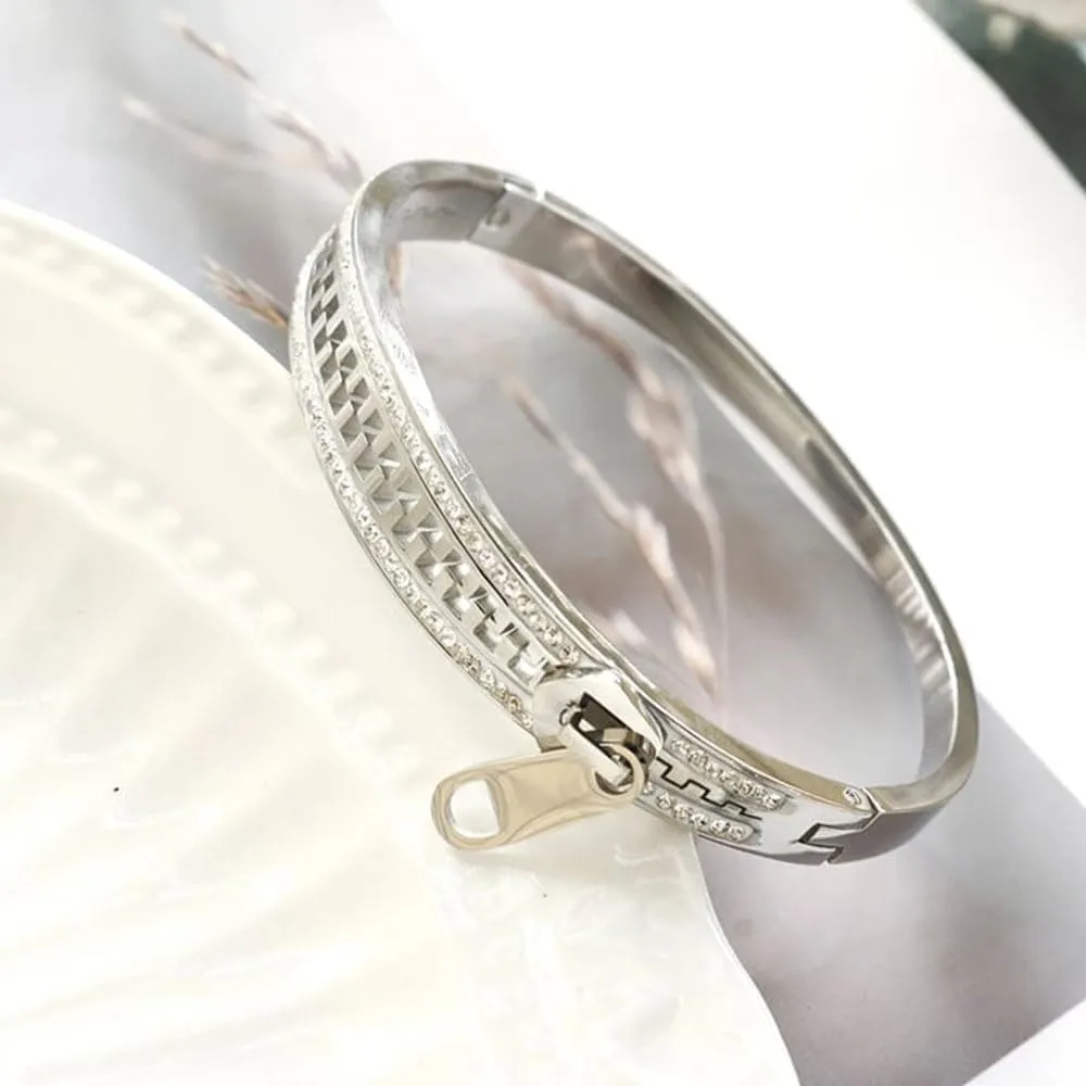 Iced Zipper Bangle Bracelet, Stainless Steel Zipper Bracelet for Men Women, Exquisite Personality Zipper Bangle Jewelry