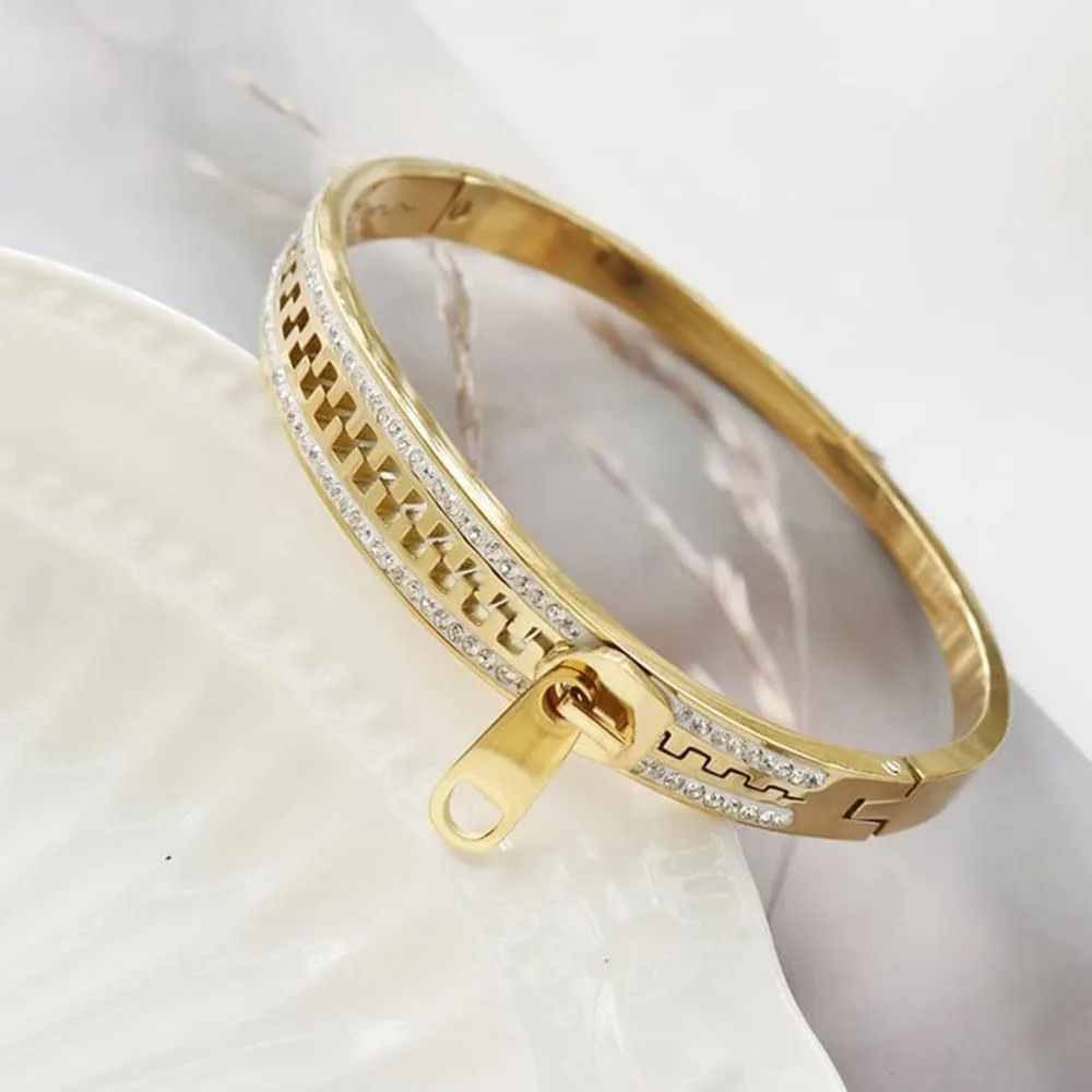 Iced Zipper Bangle Bracelet, Stainless Steel Zipper Bracelet for Men Women, Exquisite Personality Zipper Bangle Jewelry