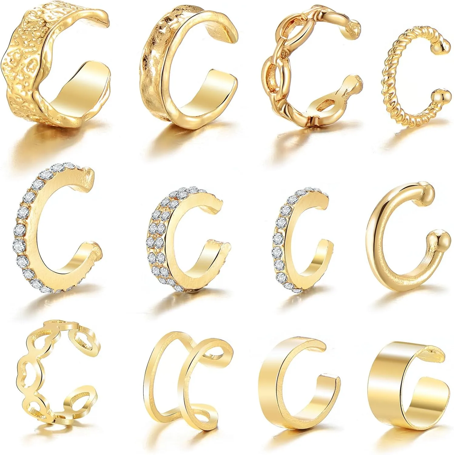 IFKM 12pcs Ear Cuffs For Women Non Piercing 14k Gold Silver Ear Cuffs Earrings Non Pierced Clip On Cartilage Earring Fake Earrings