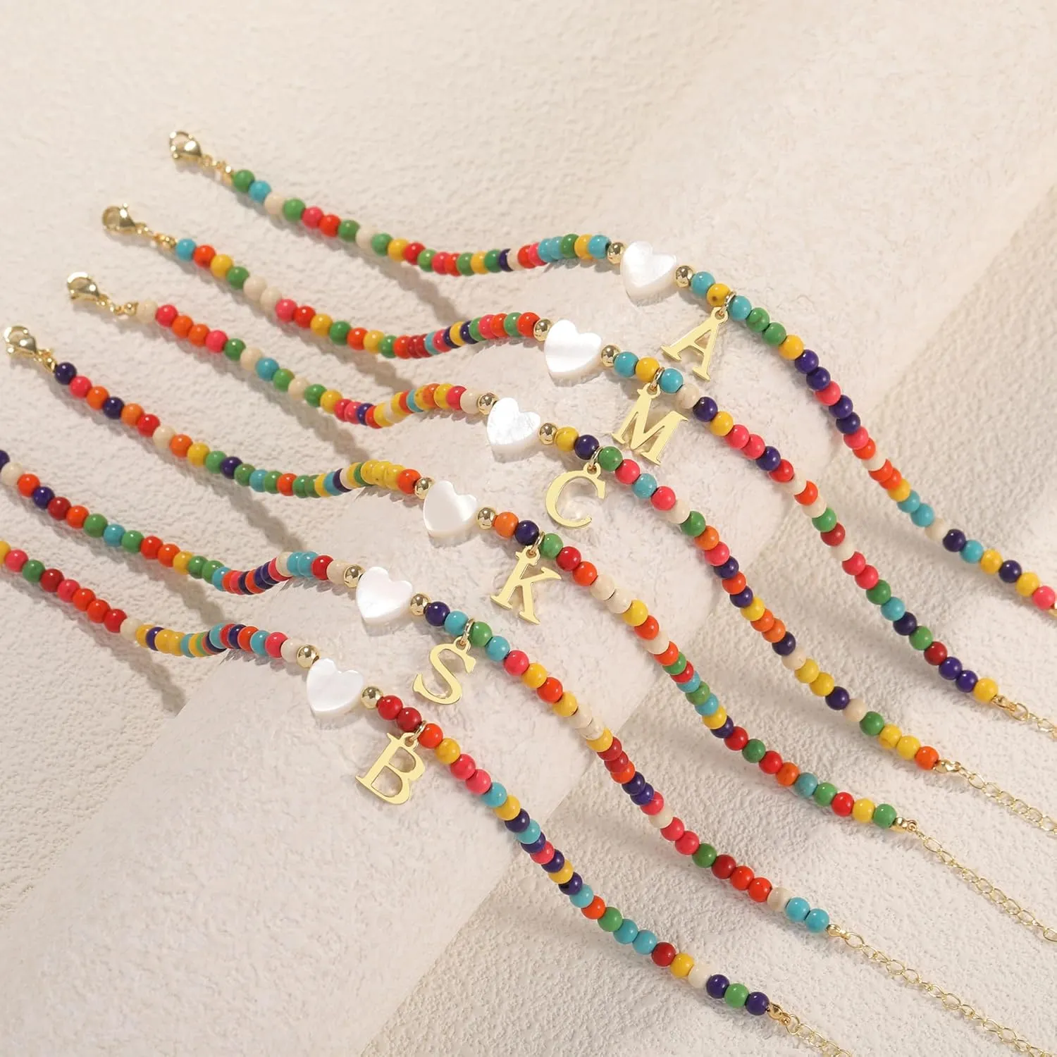 Initial Ankle Bracelets for Women - Cute Heart Charm Anklets, 14K Gold Plated Letter Colorful Beads Anklet | Summer Beach Trendy Jewelry | 2025 Personalized Birthday Graduation Gifts for Her
