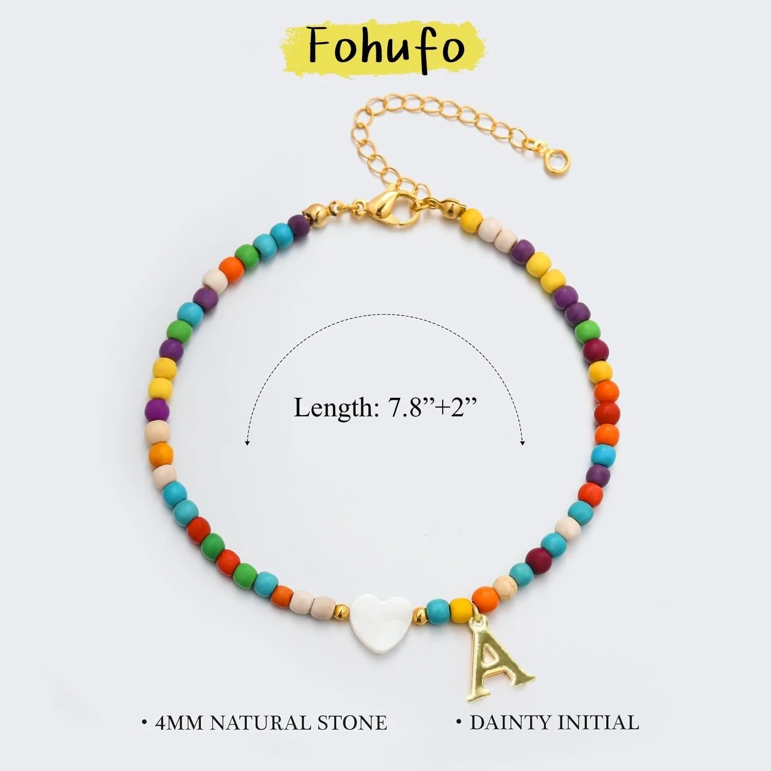 Initial Ankle Bracelets for Women - Cute Heart Charm Anklets, 14K Gold Plated Letter Colorful Beads Anklet | Summer Beach Trendy Jewelry | 2025 Personalized Birthday Graduation Gifts for Her