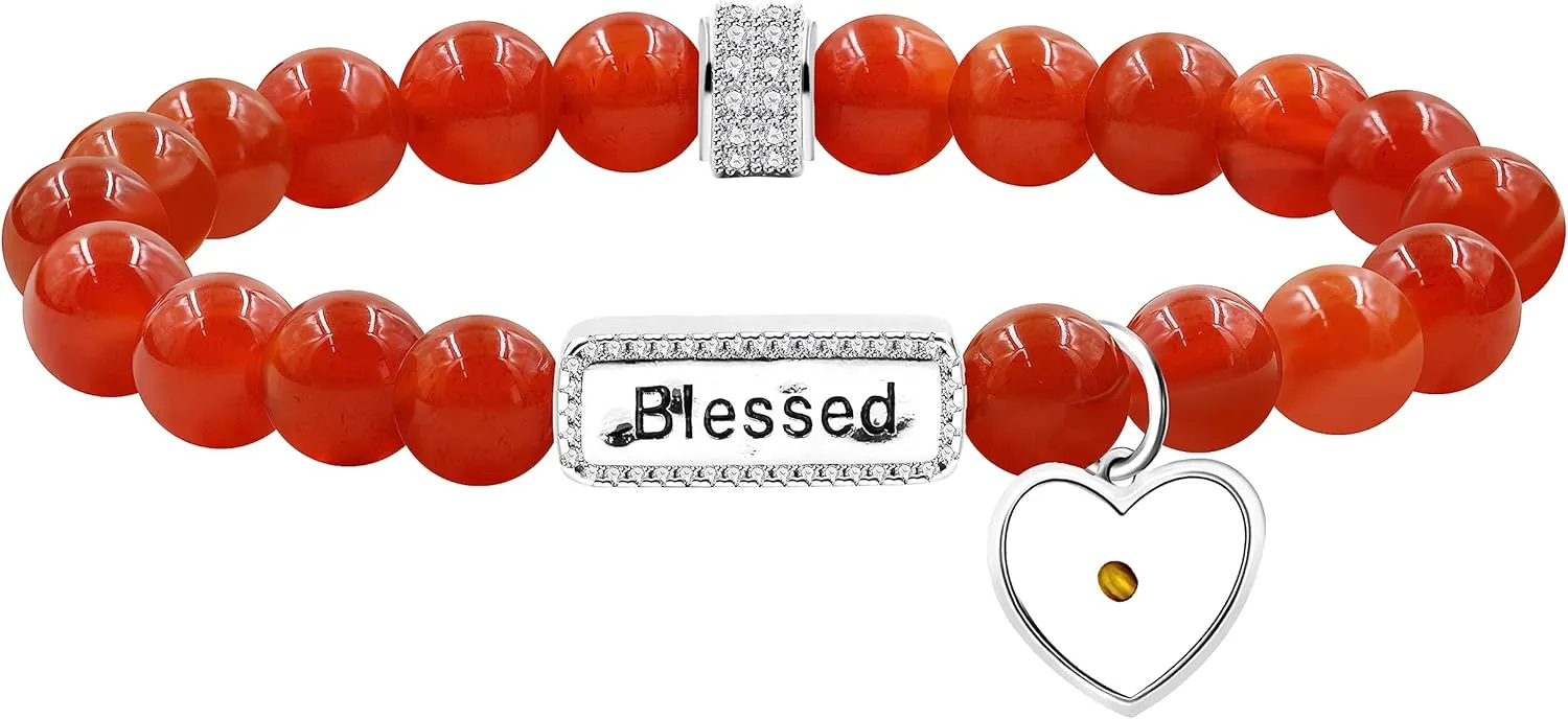 Inspirational Message Prayer Blessed Bracelet, Christian Religious Heart Mustard Seed Charm Bracelet, Handmade Natural Stone Best Wishes Bracelet for Best Friend Mother Sister Women Girls Birthday Graduation Gift Y3800