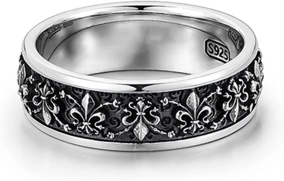 Iris Flower Ring, Vintage S925 Sterling Silver Elegant Jewelry, Adjustable Feng Shui Ring for Symbol of Hope Wisdom Faith Inspiration Positivity, Gifts for Women Men