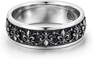 Iris Flower Ring, Vintage S925 Sterling Silver Elegant Jewelry, Adjustable Feng Shui Ring for Symbol of Hope Wisdom Faith Inspiration Positivity, Gifts for Women Men