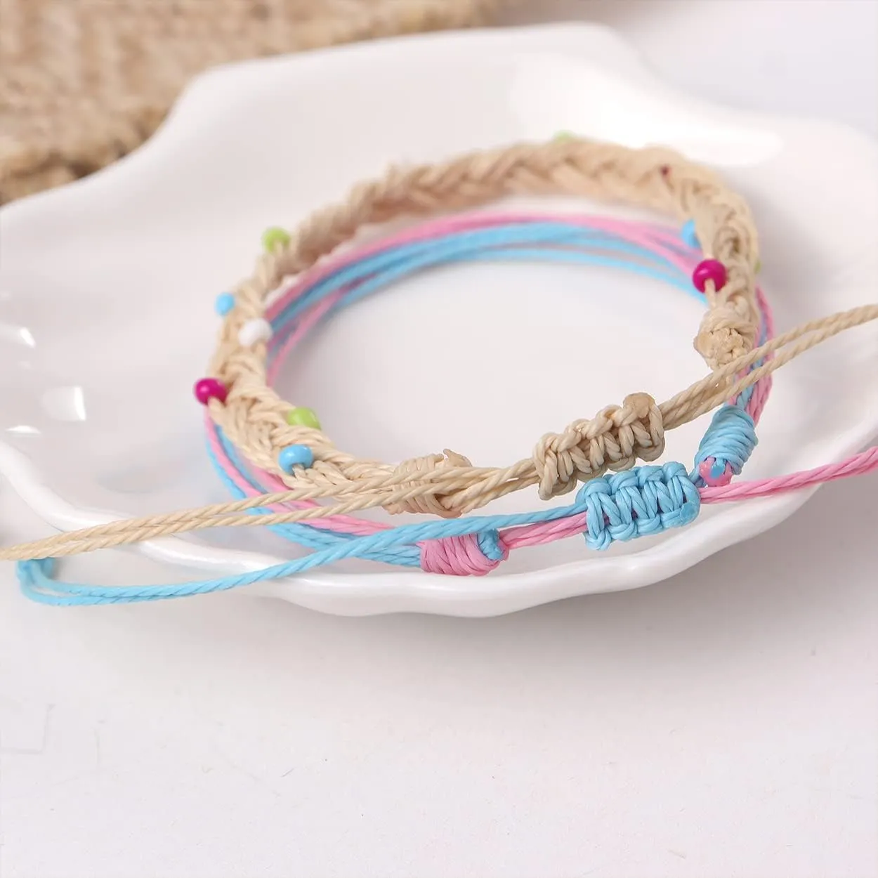 Jean Beau Boho String Anklets Bracelet for Women Teen Surfer Wave Waterproof Rope Dainty Sunflower Cute Beads Handmade Stackable Braided Beach Anklet Friendship Summer Foot Jewelry