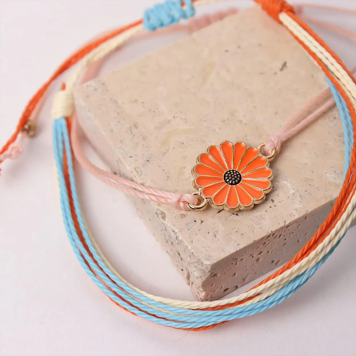 Jean Beau Boho String Anklets Bracelet for Women Teen Surfer Wave Waterproof Rope Dainty Sunflower Cute Beads Handmade Stackable Braided Beach Anklet Friendship Summer Foot Jewelry