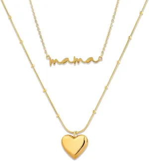 Jean Beau Gold Layered Heart Pendant Necklace for Women, Dainty Cute Love Bead Link Chain Choker Statement Prom Jewelry Gift