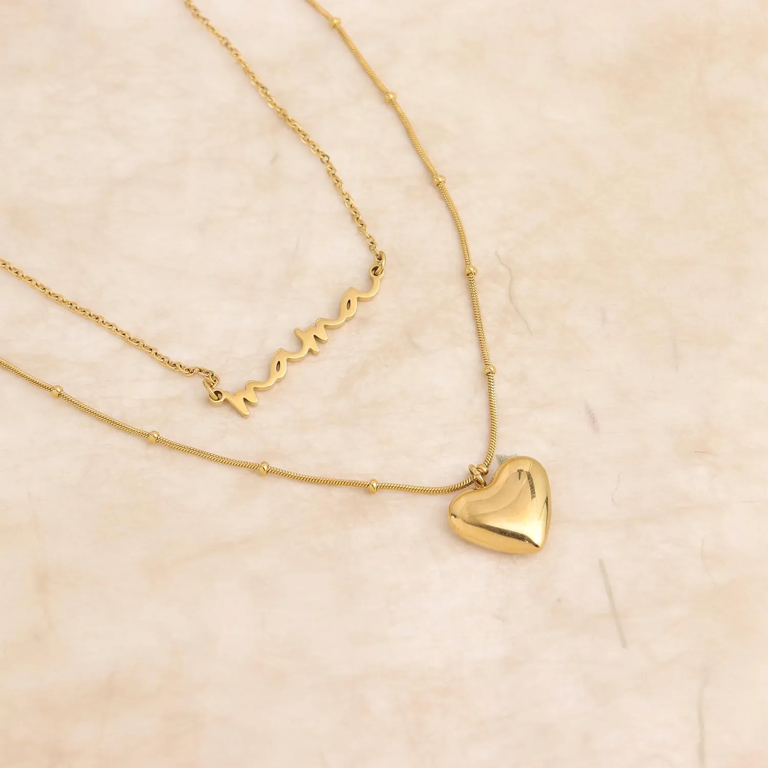 Jean Beau Gold Layered Heart Pendant Necklace for Women, Dainty Cute Love Bead Link Chain Choker Statement Prom Jewelry Gift