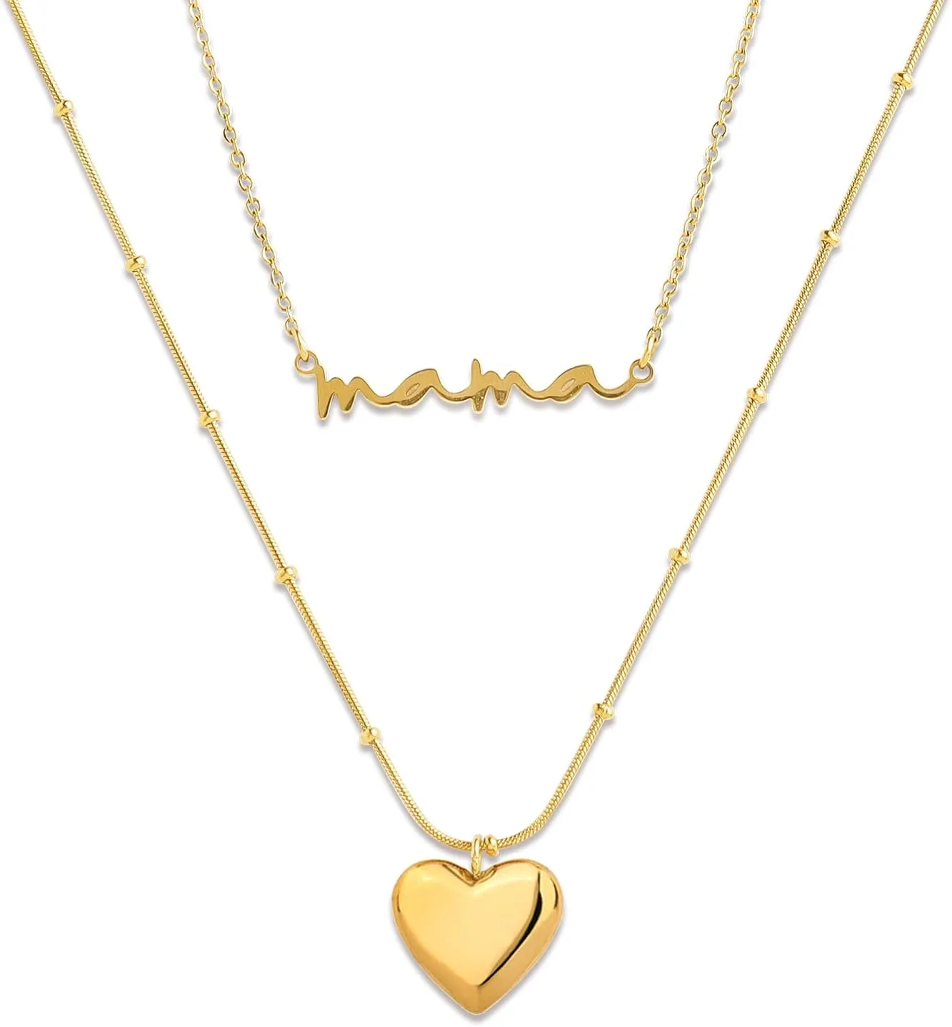 Jean Beau Gold Layered Heart Pendant Necklace for Women, Dainty Cute Love Bead Link Chain Choker Statement Prom Jewelry Gift