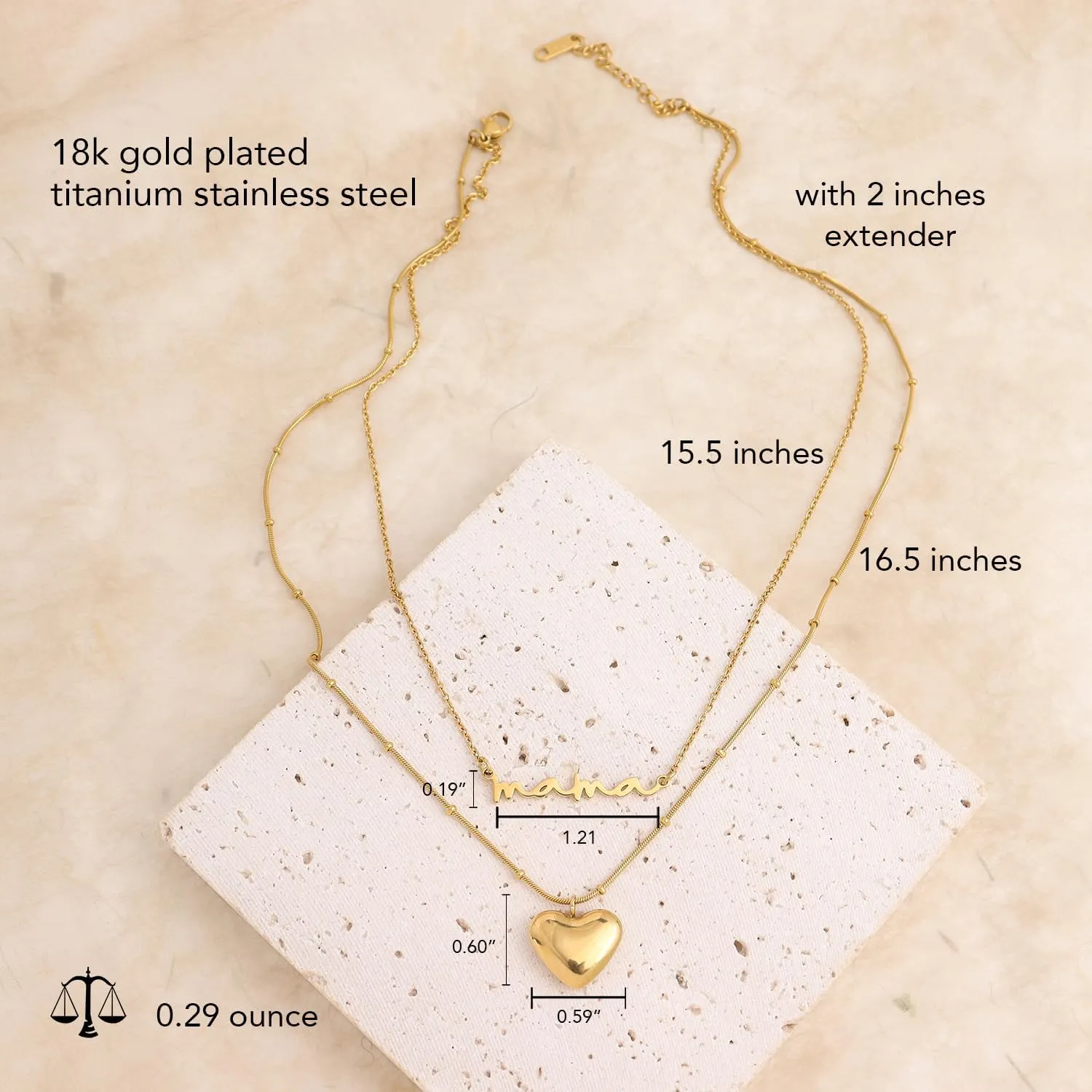 Jean Beau Gold Layered Heart Pendant Necklace for Women, Dainty Cute Love Bead Link Chain Choker Statement Prom Jewelry Gift