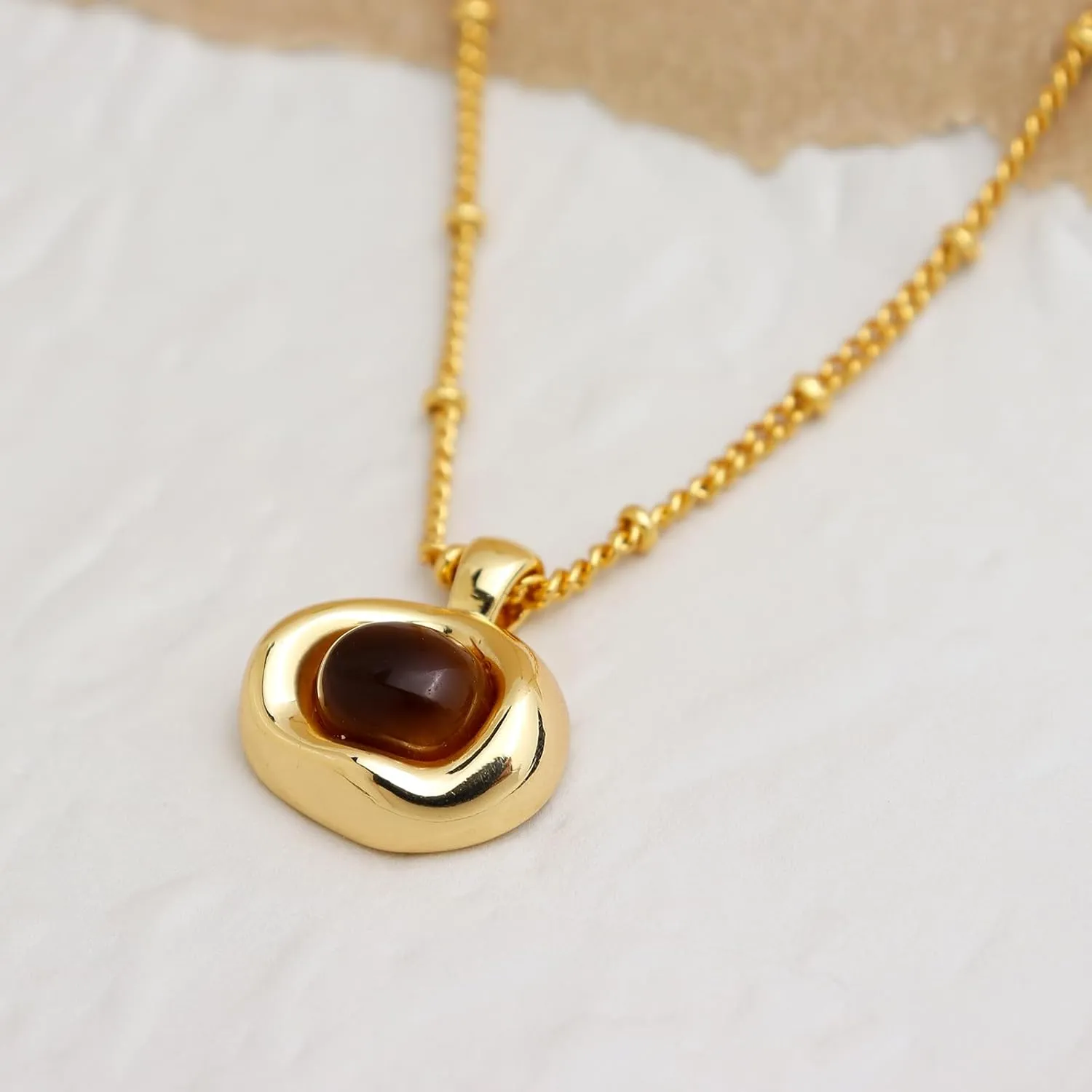 Jean Beau Gold Turquoise/Tigers Eye Stone Pendant Necklaces for Women, Chunky Gemstone Dangle Necklace Wedding Prom Fashion Jewelry Gifts