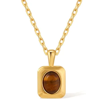 Jean Beau Gold Turquoise/Tigers Eye Stone Pendant Necklaces for Women, Chunky Gemstone Dangle Necklace Wedding Prom Fashion Jewelry Gifts