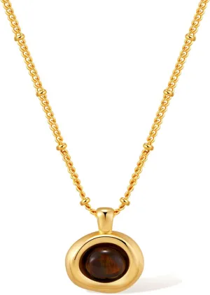 Jean Beau Gold Turquoise/Tigers Eye Stone Pendant Necklaces for Women, Chunky Gemstone Dangle Necklace Wedding Prom Fashion Jewelry Gifts