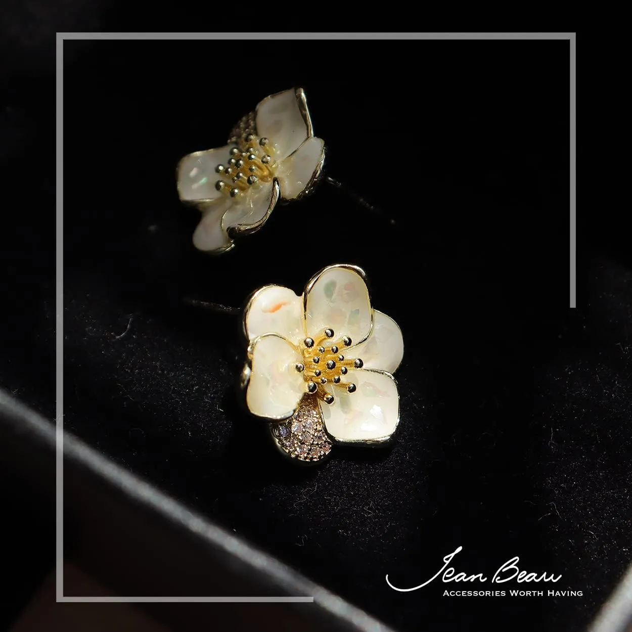 JeanBeau Pearl Flower Leaf Stud Earrings for Women Statement Cluster CZ Pearls Earing Gold Plated Sterling Silver Wedding Prom Birthday Fashion Jewelry Gift