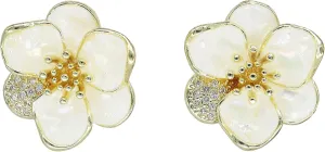 JeanBeau Pearl Flower Leaf Stud Earrings for Women Statement Cluster CZ Pearls Earing Gold Plated Sterling Silver Wedding Prom Birthday Fashion Jewelry Gift