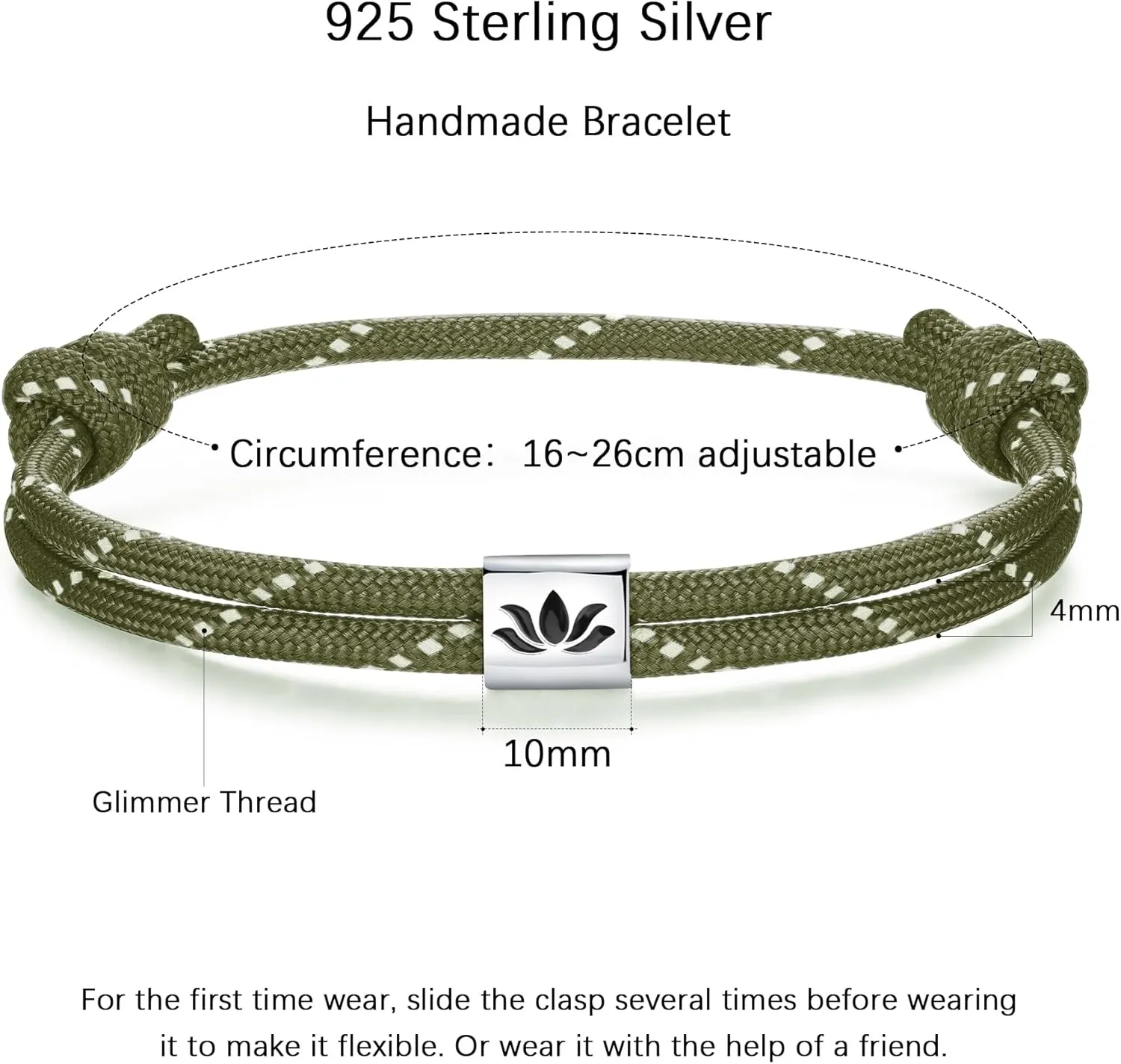 J.Endar Compass Nautical Paracord Bracelet for Men, 925 Sterling Silver Handmade Bracelet Surfer Summer Beach Jewelry Partner Friendship Gift