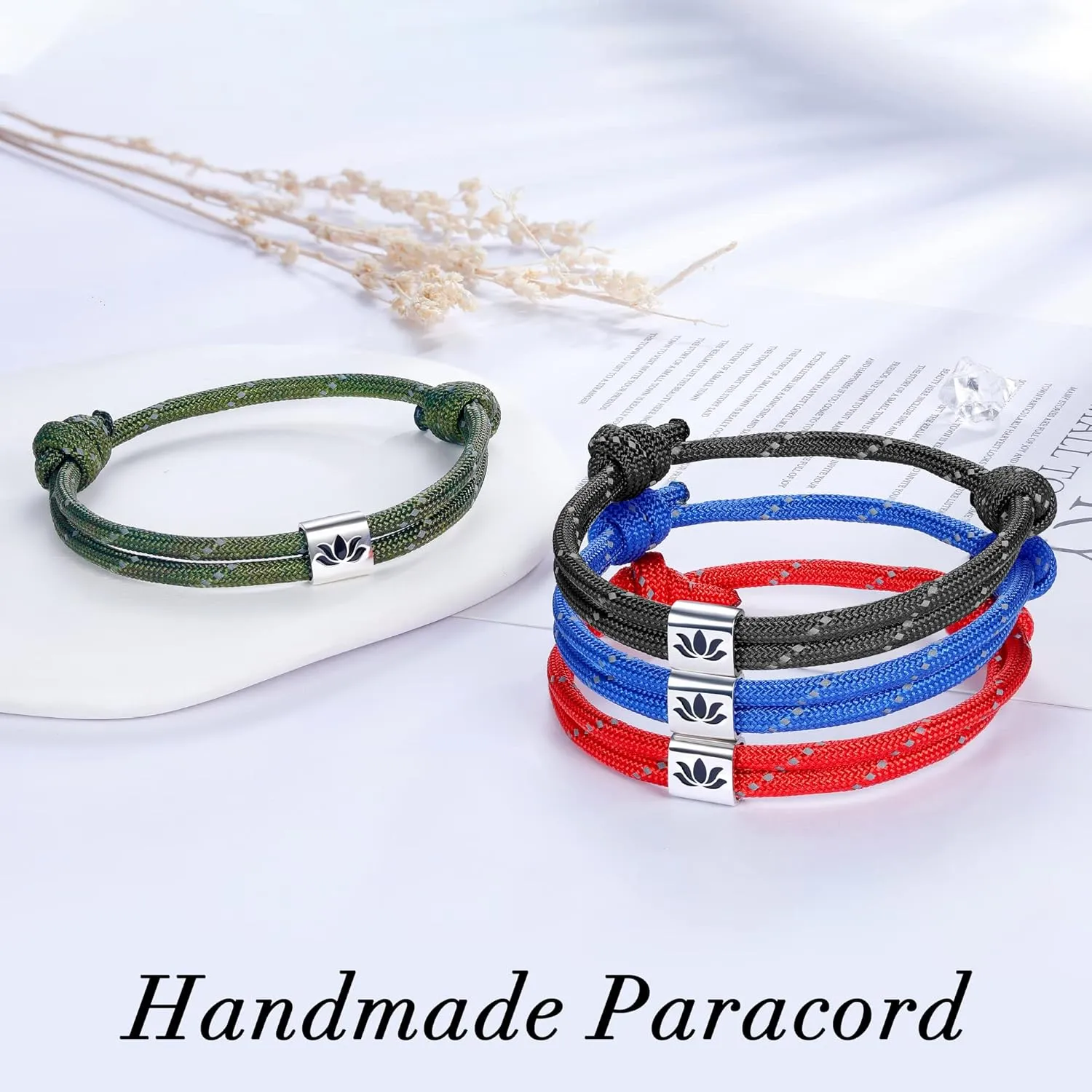 J.Endar Compass Nautical Paracord Bracelet for Men, 925 Sterling Silver Handmade Bracelet Surfer Summer Beach Jewelry Partner Friendship Gift