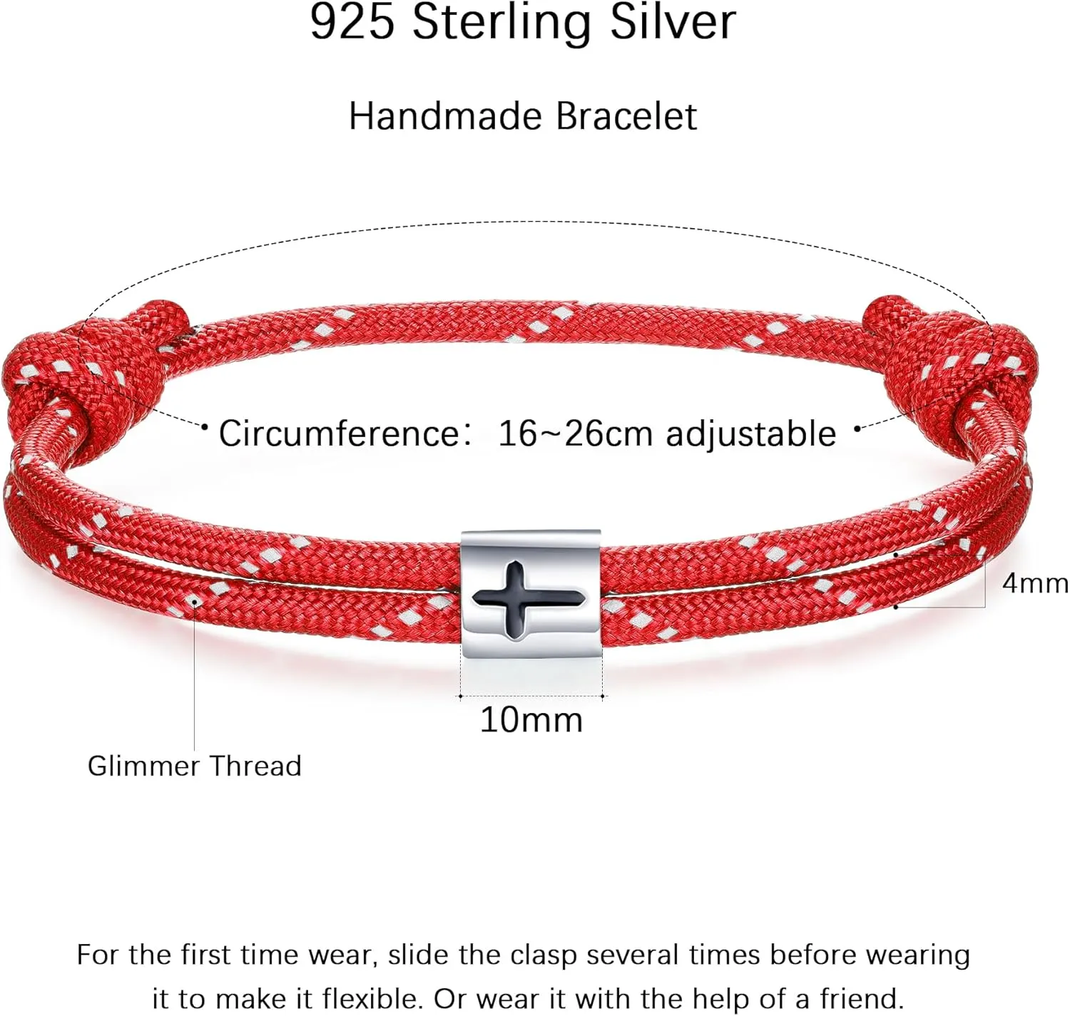 J.Endar Nautical Bracelet Men Women Cross Jesus Fish, Handmade Paracord 925 Silver Christian Religious Spirit Jewelry for Surfer Sea Enthusiasts, Fathers Day Gift