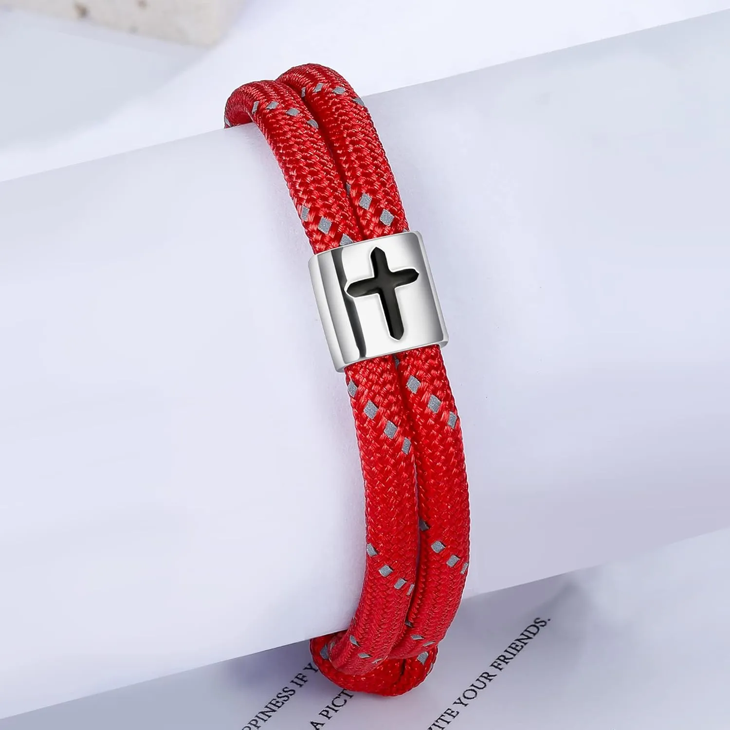 J.Endar Nautical Bracelet Men Women Cross Jesus Fish, Handmade Paracord 925 Silver Christian Religious Spirit Jewelry for Surfer Sea Enthusiasts, Fathers Day Gift