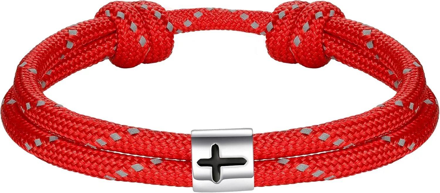 J.Endar Nautical Bracelet Men Women Cross Jesus Fish, Handmade Paracord 925 Silver Christian Religious Spirit Jewelry for Surfer Sea Enthusiasts, Fathers Day Gift