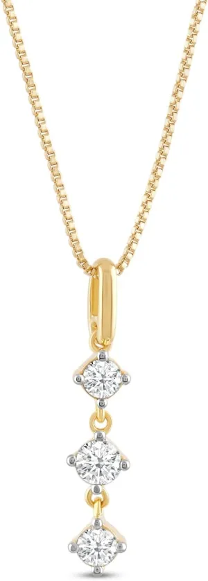 Jewelili Yellow Gold Plated 925 Sterling Silver Lab Grown Diamond Pendant Necklace for Women | 0.33 CTTW H Color I1 Clarity | Wedding & Bridal Jewelry | Gift Box Included