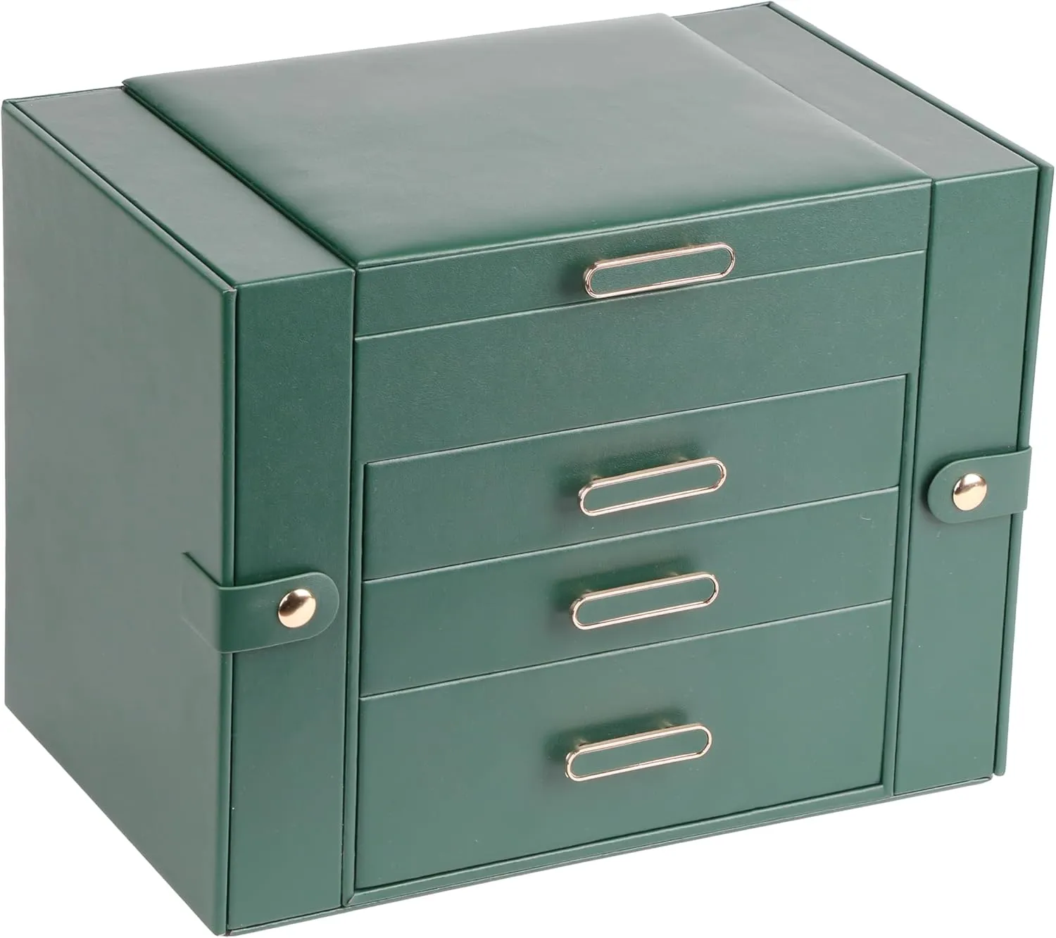 Jewelry Boxes for Women, 4 Layer Jewelry Organizer with 2 Doors for Necklaces Hanging and 2 Closet for Earrings Hanging, Large Jewelry Box with Mirror (Green)