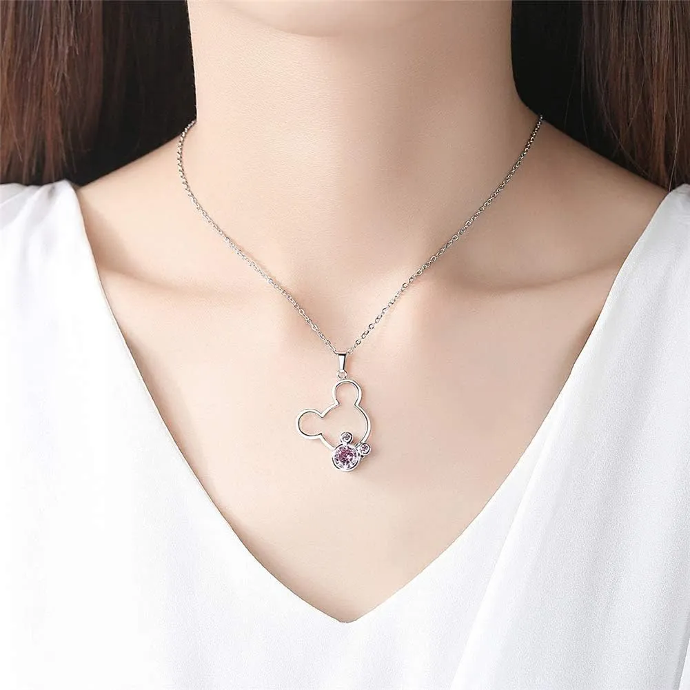 Jewelry Set for Women Girl,S925 Silver Plated Mouse Earring Necklace Kits,Cute Ear Stud and Pendant with Shinying CZ for Women's Day Gift,Hypo-allergenic
