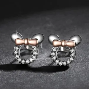 Jewelry Set for Women Girl,S925 Silver Plated Mouse Earring Necklace Kits,Cute Ear Stud and Pendant with Shinying CZ for Women's Day Gift,Hypo-allergenic