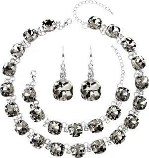 Jewelry Set for Women, Necklace Dangle Earrings Bracelet Set Grey Austrian Crystal Wedding Bridal Jewelry Set Gemstone Statement Necklace and Bracelet Earring Set Formal Prom Jewelry Set Wedding Evening Dress