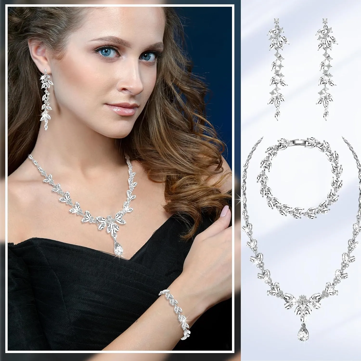 Jewelry Set for Women Wedding Trendy, Bridal Bridesmaid Accessories Necklace Bracelet Earrings