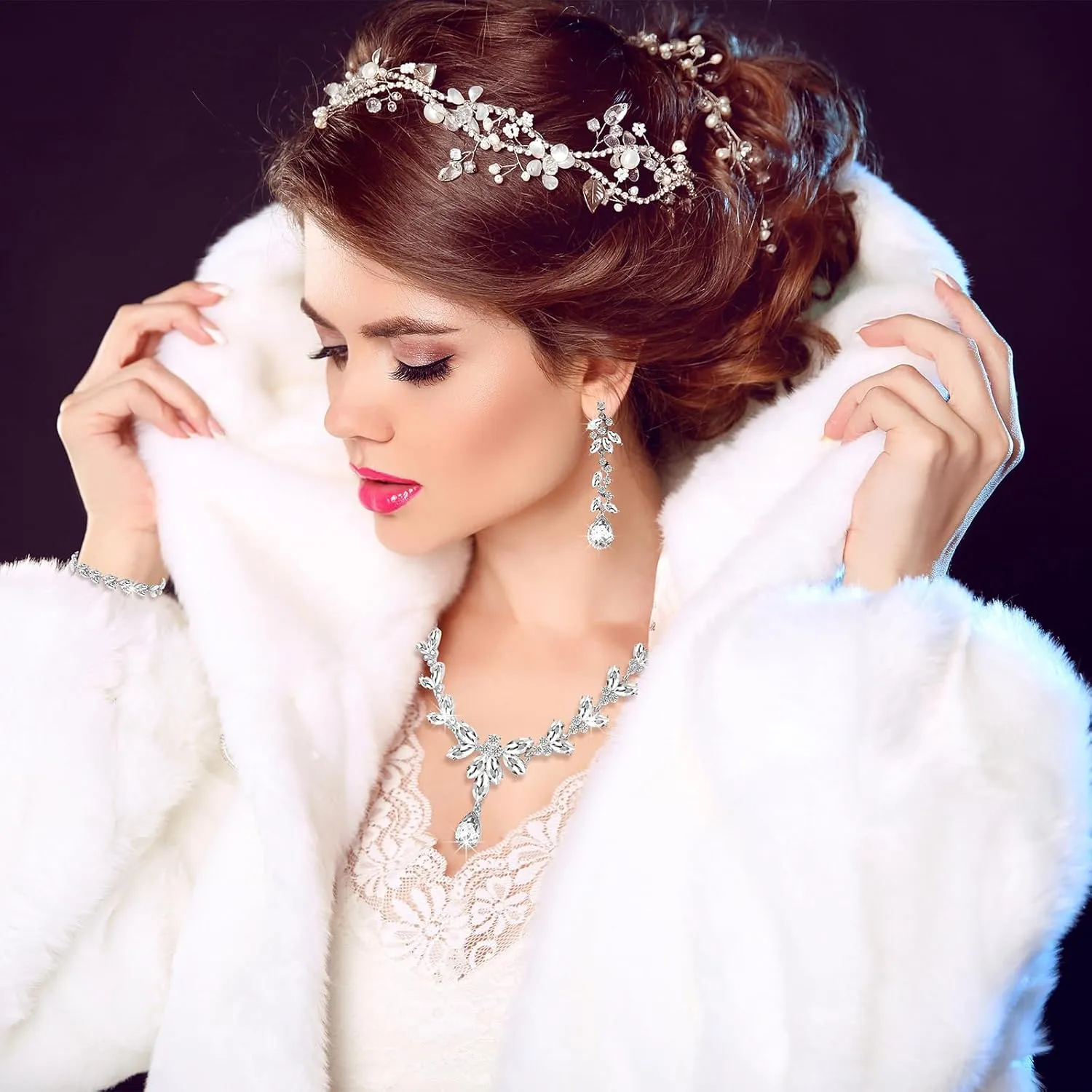 Jewelry Set for Women Wedding Trendy, Bridal Bridesmaid Accessories Necklace Bracelet Earrings