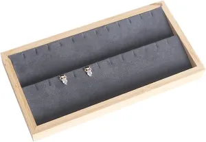 Jewelry Storage Rack Display Stand - Jewelry Display Tray for Earrings, Rings, and Necklaces - Bamboo & Imitation Suede Organizer Tray - Jewelry Tree Organizer, Gray
