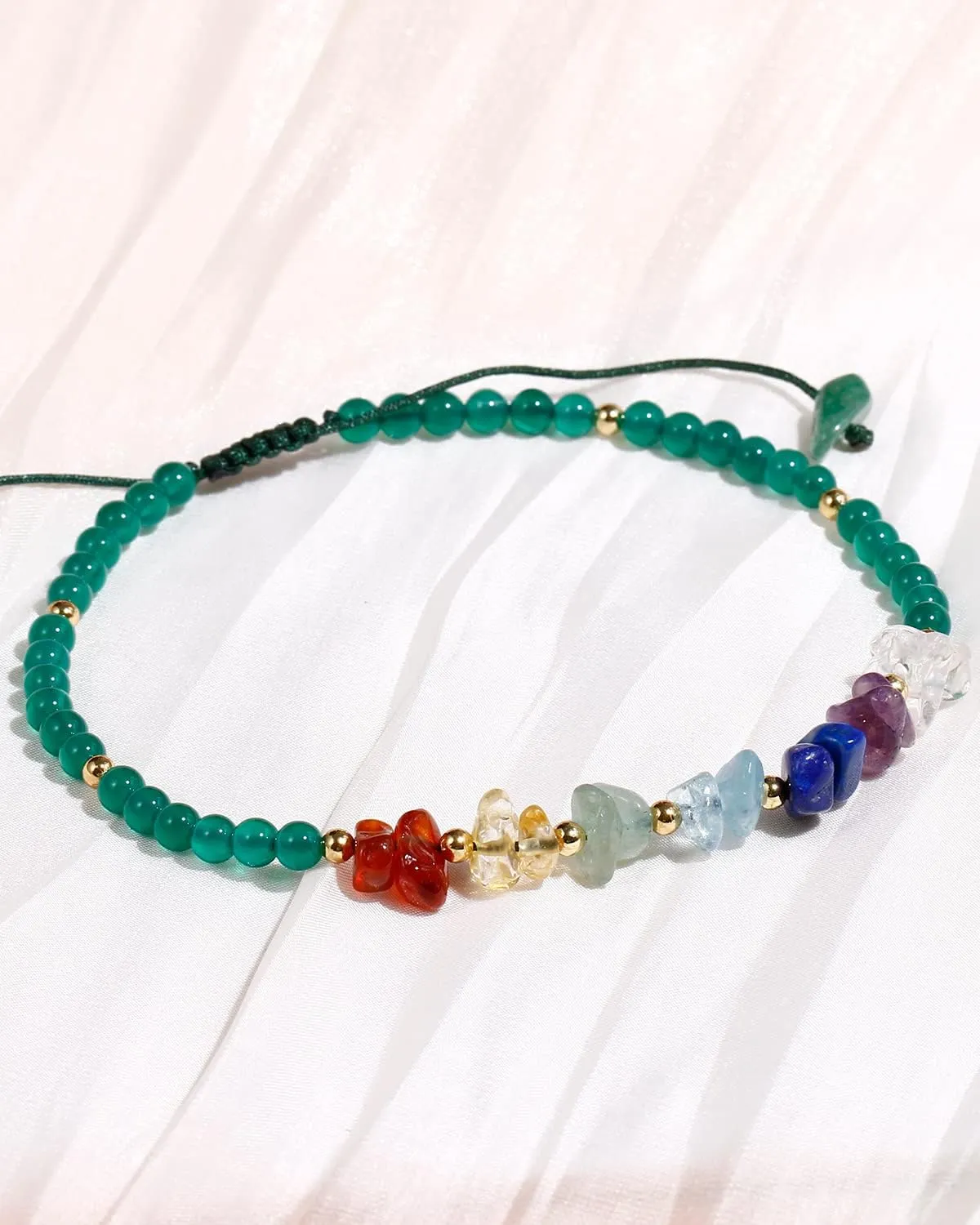 Jewever 7 Chakra Chip Tumbled Real Stone Beaded Anklet Bracelet for Women Power Energy Healing Crsyatls and Gemstones Beach Foot Adjustable (8.5-10 Inches)