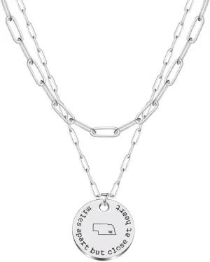 JJTZX Miles Apart but Close at Heart US State Pendant Layered Choker Necklaces State Map Necklace for Long Distance Relationship Gift