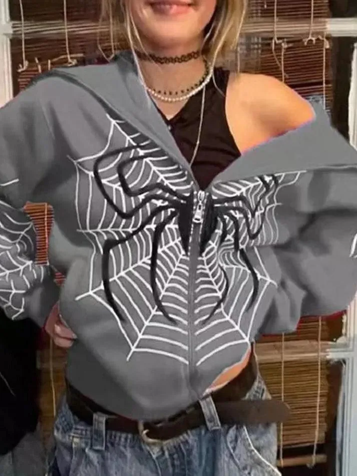 Joskaa Spider Print Zip-Up Hoodie