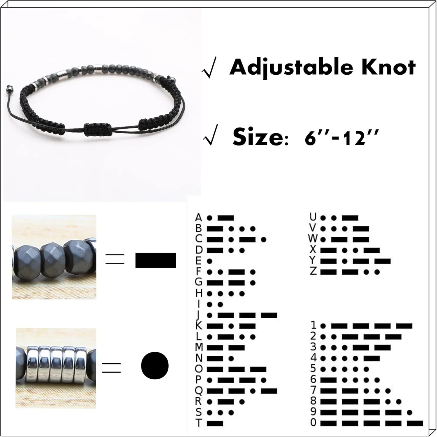 JoycuFF Inspirational Morse Code Bracelets for Women Men Birthday Christmas Gifts for Daughter Mom Dad Sister Aunt Boys Jewelry Encouragement Adjustable Beaded Wrap Bracelet