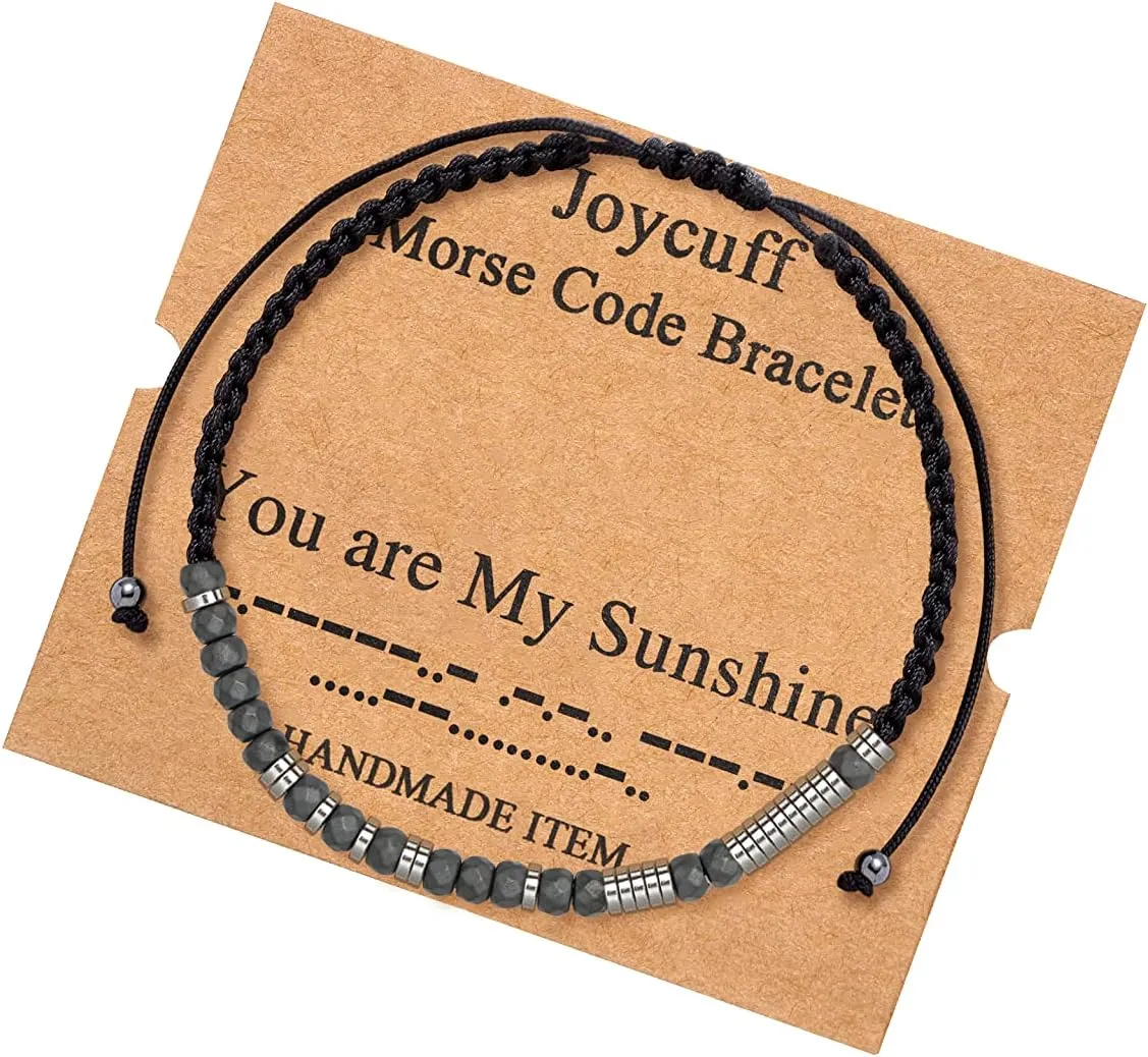 JoycuFF Inspirational Morse Code Bracelets for Women Men Birthday Christmas Gifts for Daughter Mom Dad Sister Aunt Boys Jewelry Encouragement Adjustable Beaded Wrap Bracelet